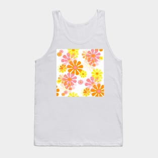 60's Retro Groovy Mod Flowers In Pink, Orange and Yellow Tank Top